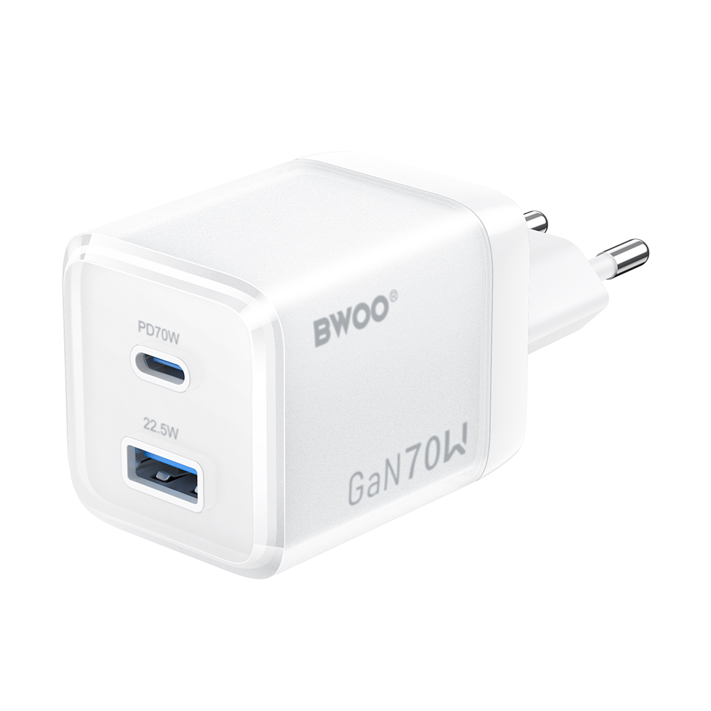 BWOO GaN wall lādētājs CDA224 QC 70W 1 x USB 1 x USB-C, balts