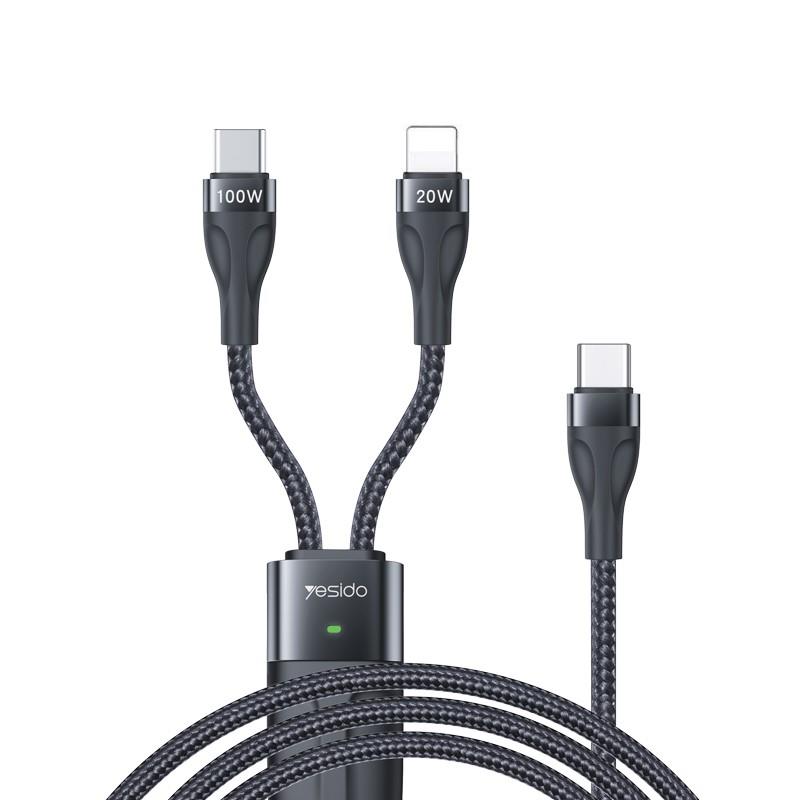 YESIDO KABELIS CA87 100W TYPE-C/2IN1  1,4M 3,5A melns