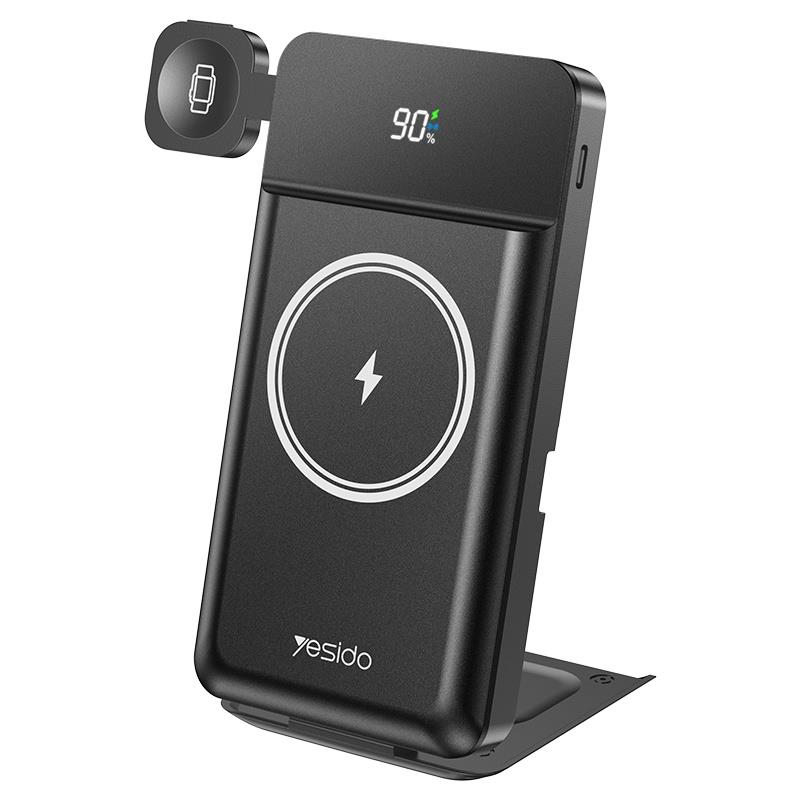 YESIDO POWERBANK YP60 10 000 mAh 22,5W 6IN1 LED, MAGSAFE, USB-A+C melns