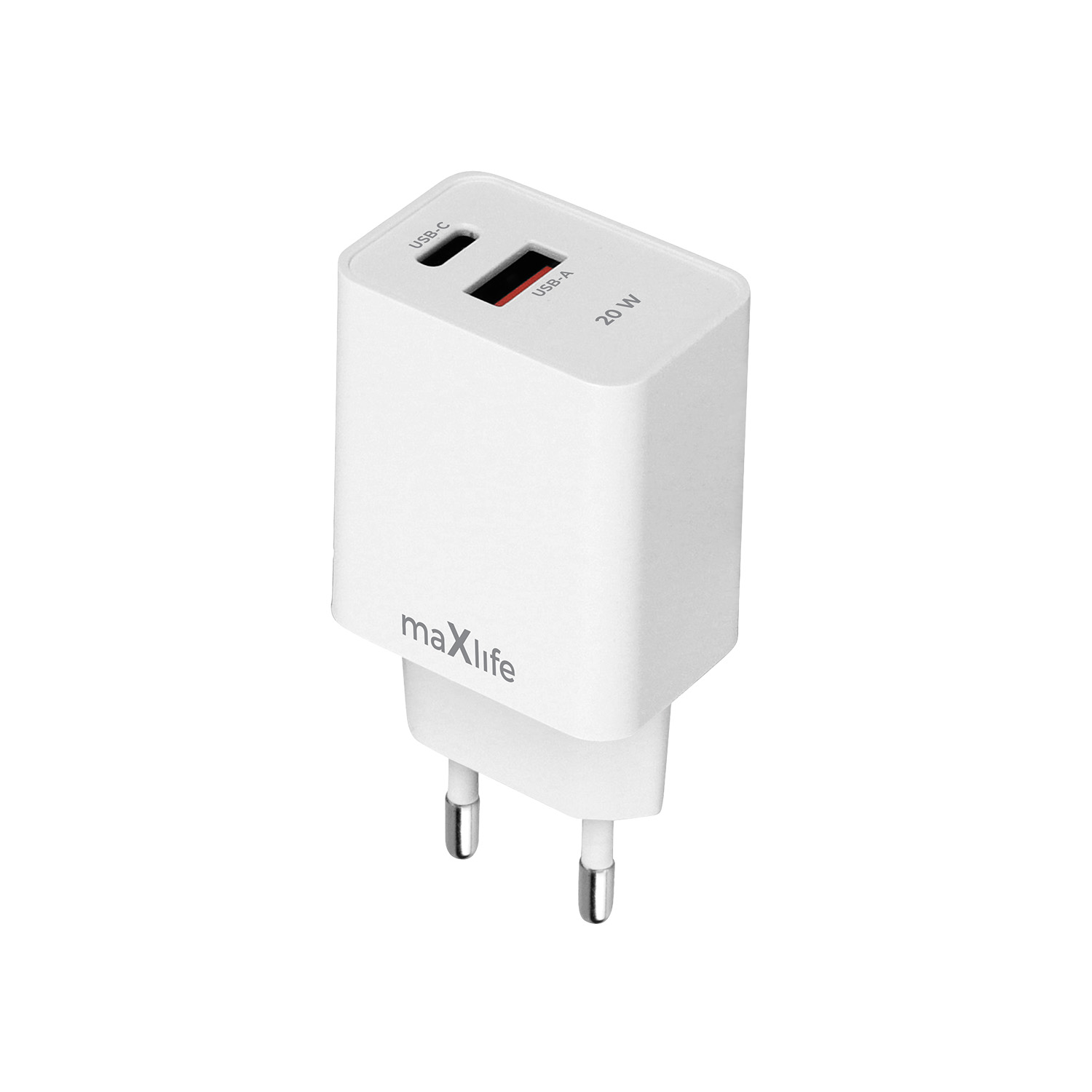 Maxlife MXTC-13-20AC PD QC lādētājs 1x USB-C 1x USB 20W balts