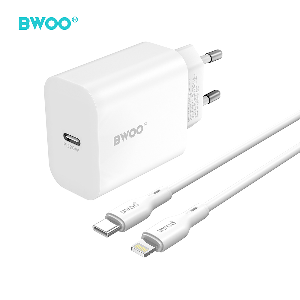 BWOO wall lādētājs CDA233 PD 20W 1x USB-C with USB-C - Lightning kabelis balts