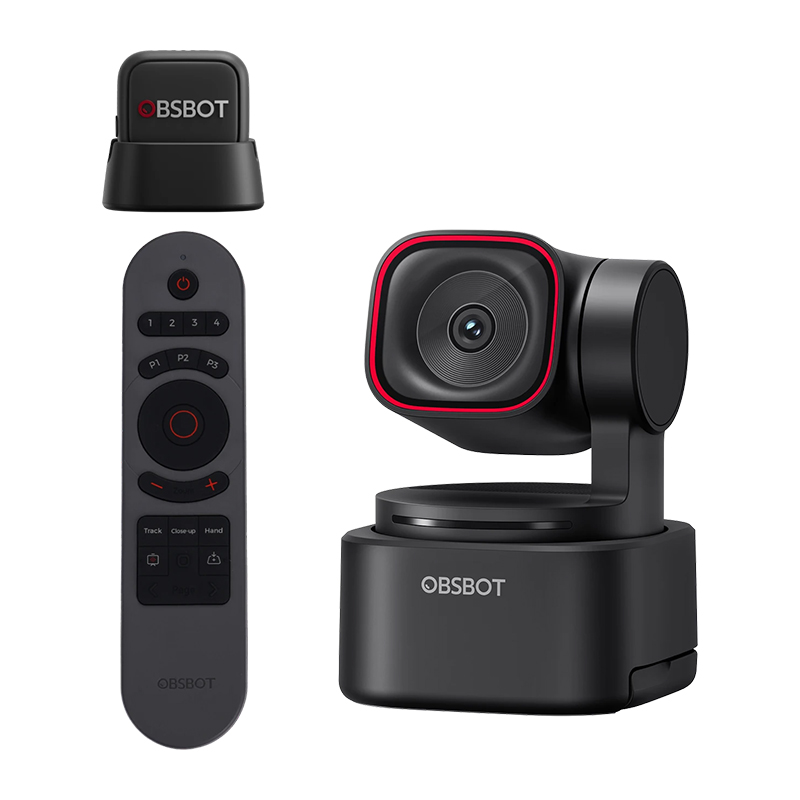 OBSBOT Tiny 3 Lite webcam with remote control and microphone