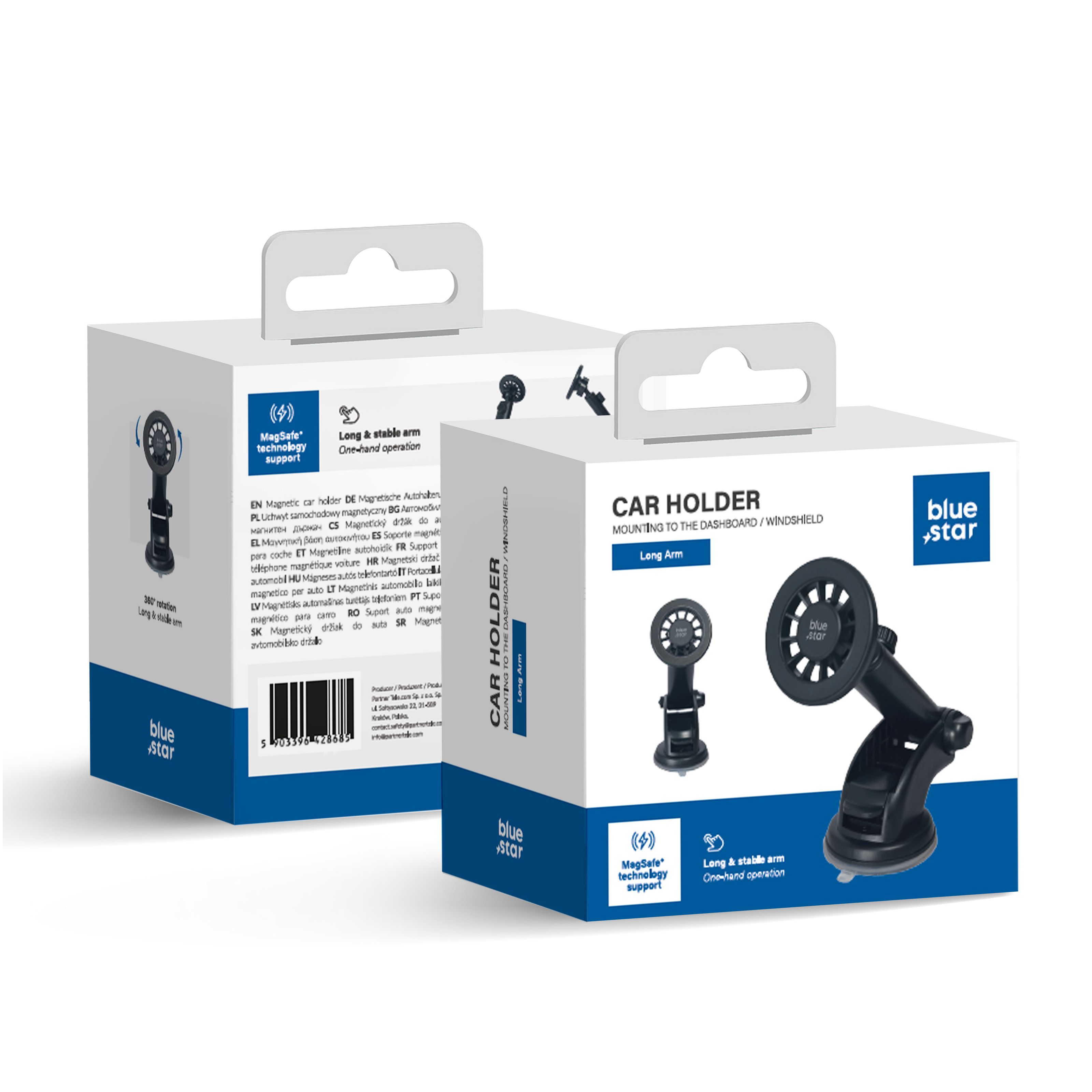 Blue Star Long Arm car holder for windshield (18 - 23cm) compatible with MagSafe black car holder for windshield black