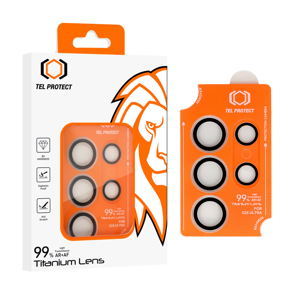 Rūdīts stikls Tel Protect Titanium Lens 99% AR uz kameras priekš Samsung Galaxy S26 Ultra caurspīdīgs (objektīvs 5 gab.)