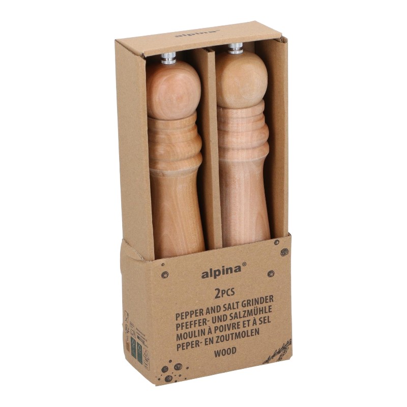 Alpina koka piparu un sāls dzirnaviņu komplekts, 25 cm, 2 gab.
