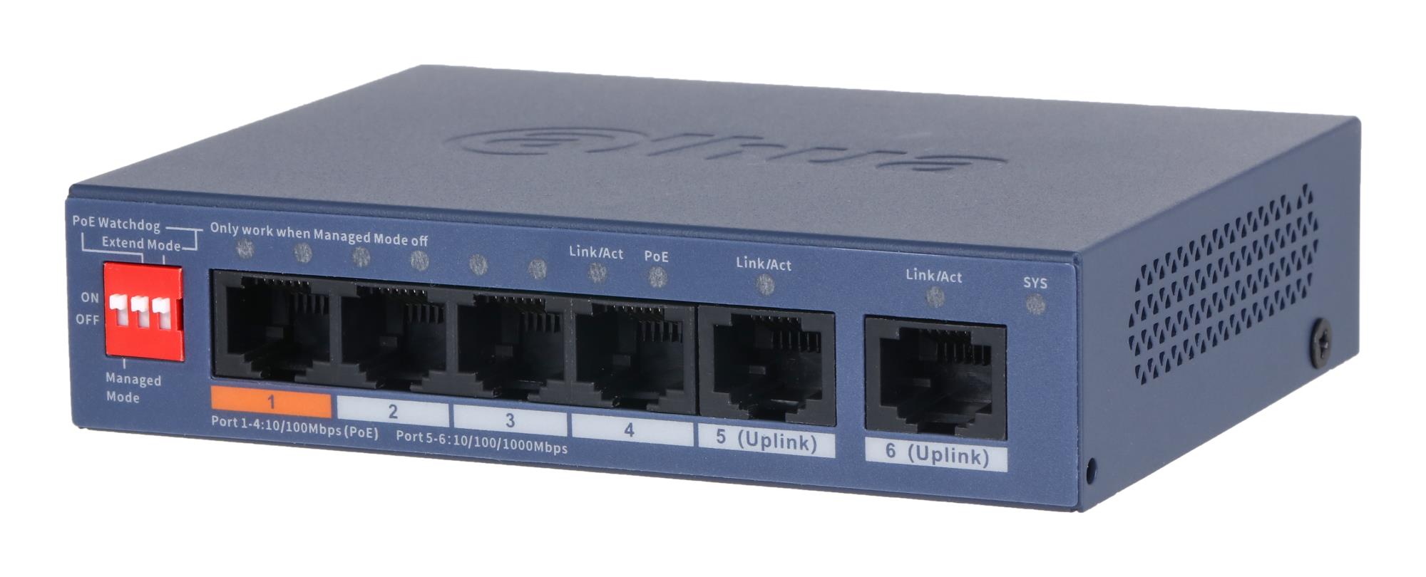 Dahua DH-CS4006-4ET2GT-60 komutators L2 4xGigabit 2xFast Ethernet PoE
