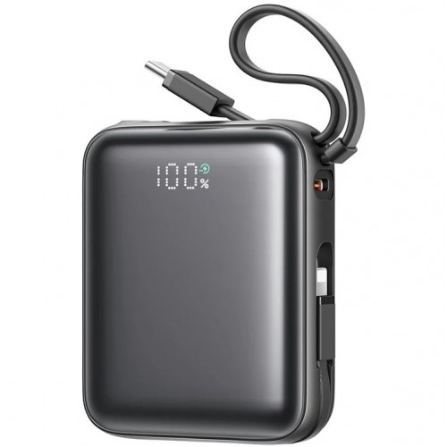 Power Bank Joyroom "JR-PBF27" melns 10000mAh 22.5W (PD / QC3.0) + integrēts Type-C / Lightning kabelis