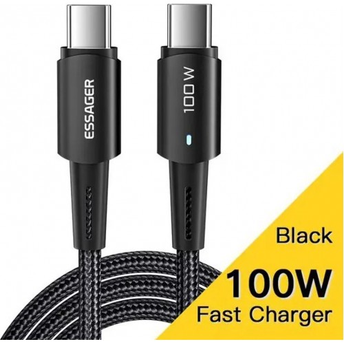 USB Kabelis Essager "Sunset" Melns "Type-C / Type-C" 200cm (līdz 100W)