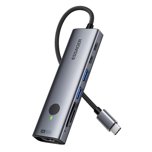 Adapteris Essager "Instant 7 in 1" pelēks (In: Type-C)