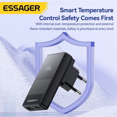 Lādētājs Essager "Ultra Thin" melns 65W (PD / QC3.0)