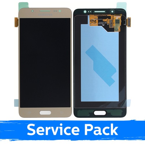 LCD Displejs Saderīgs ar Samsung J510 2016 J5 Zeltains (Service Pack)