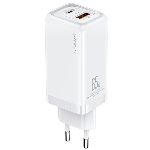 USAMS tīkla lādētājs 1xUSB-C+1xUSB T47 65W PD ātrā uzlāde Super Si CC153TC02 (US-CC153) balts (tikai galviņa)