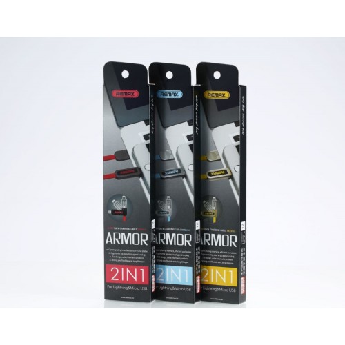 USB Kabelis Remax "Armor" RC-067 Zils 2in1 "MicroUSB / Lightning " 100cm