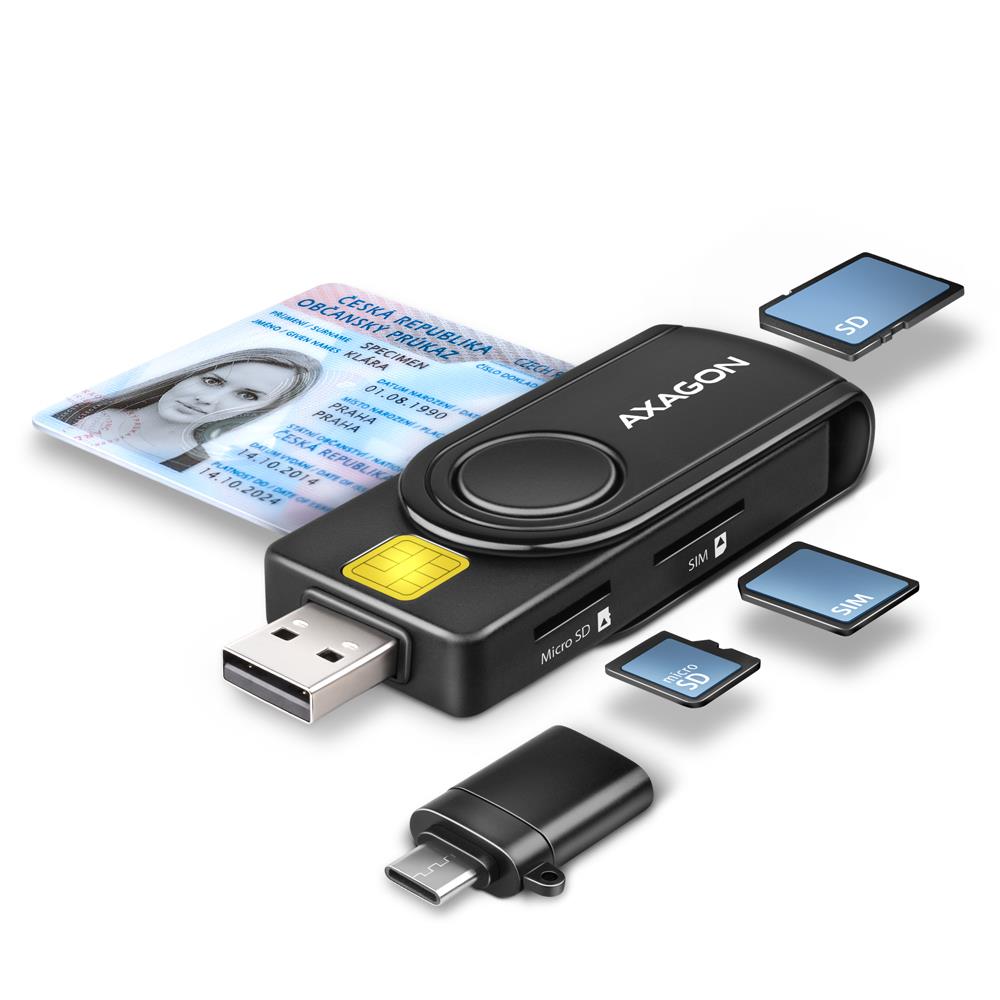 Axagon karšu lasītājs USB-C+USB2.0 4 sloti SmartCard CRE-SMP2A