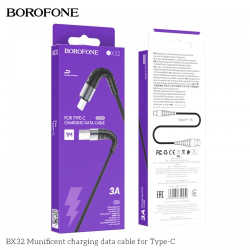 USB Kabelis Hoco "BX32" Melns "Type-C" 100cm (up to 5A)