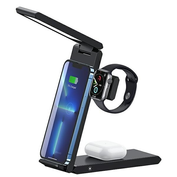 USAMS Bezvadu lādētājs ar lampu 3in1 15W melns CD181WXC01 (US-CD181)