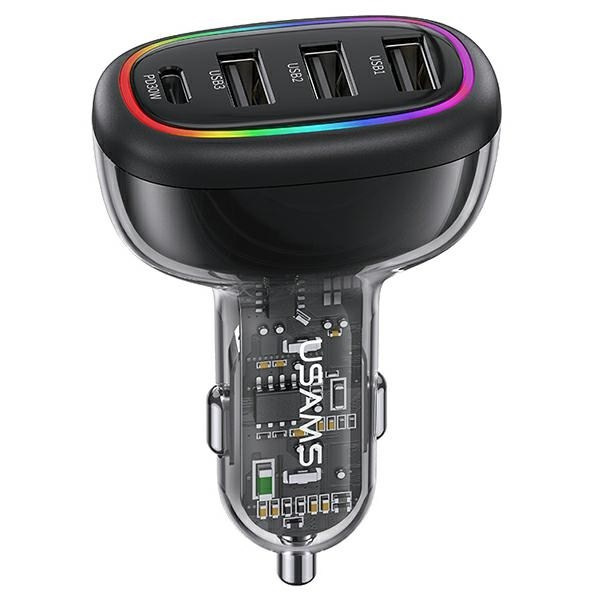 USAMS Auto lādētājs 1XUSB-C 3XUSB-A C34 48W 3A+C PD FAST CHARGE melns CC170CC01 (US-CC170)