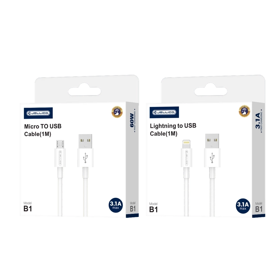JELLICO kabelis B1 Micro USB 3.1A 1M Balts