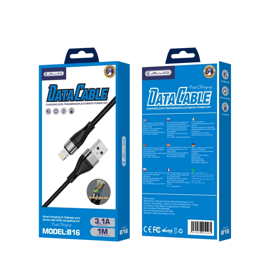 JELLICO kabelis B16 Lightning 3.1A 1M Melns
