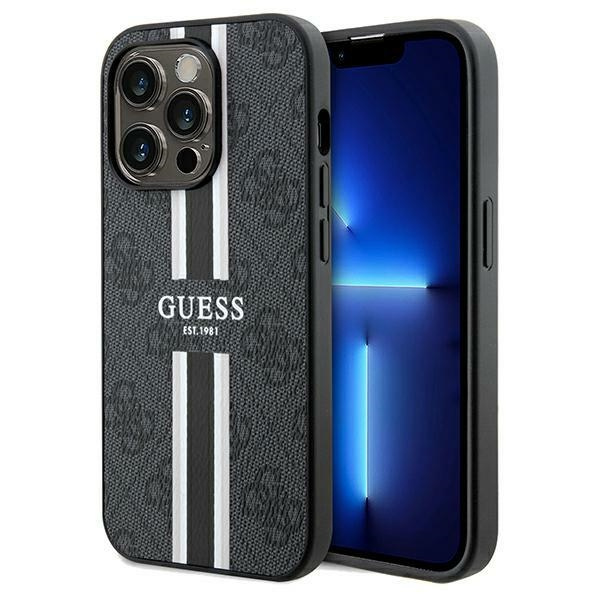 Guess GUHMP15LP4RPSK iPhone 15 Pro 6.1" melns maciņš 4G Printed Stripes MagSafe