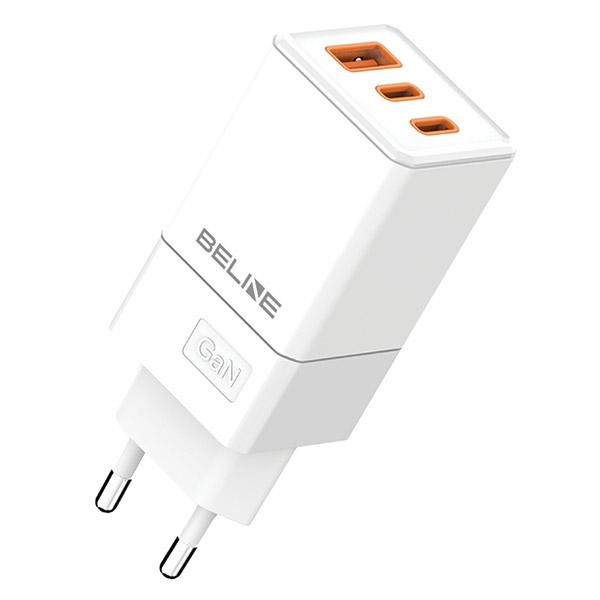 Beline Tīkla lādētājs 2x USB-C + 1x USB 65W balts (tikai galviņa) PD 3.0 + QC 3.0 BLN3CW65 GaN