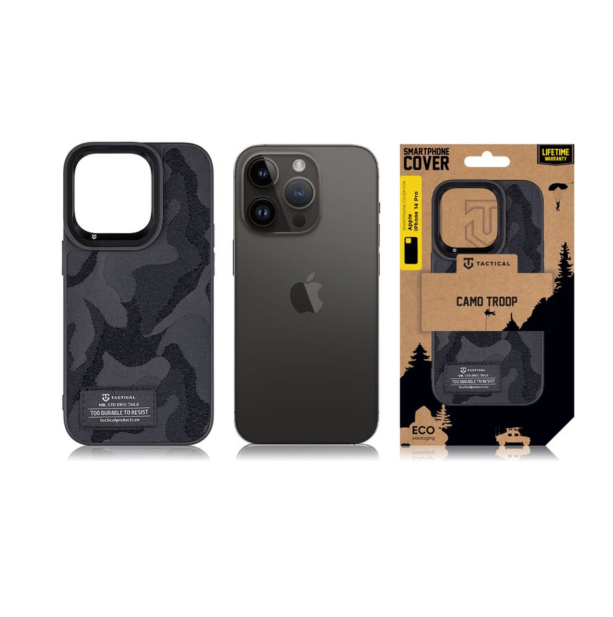 Tactical Camo Troop Maciņš for Apple iPhone 14 Pro Melns