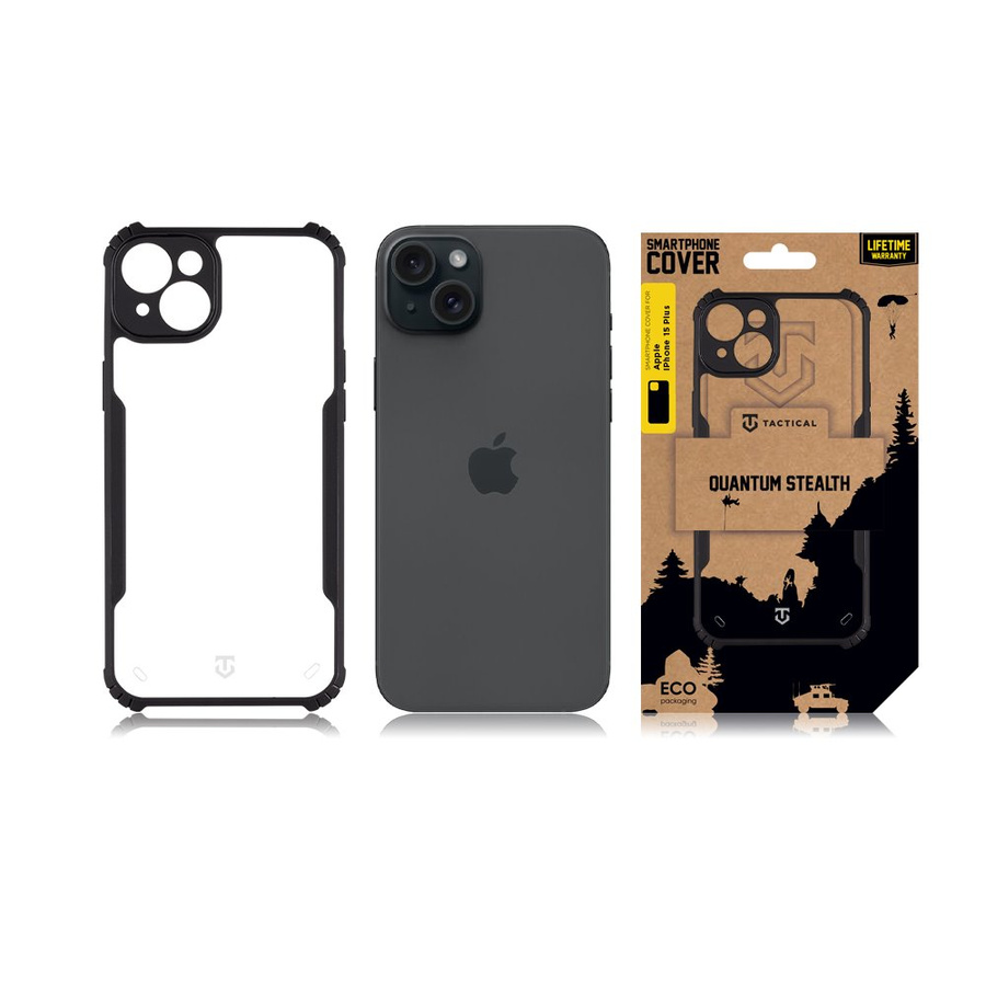 Tactical Quantum Stealth Maciņš for Apple iPhone 15 Plus Caurspīdīgs/Melns