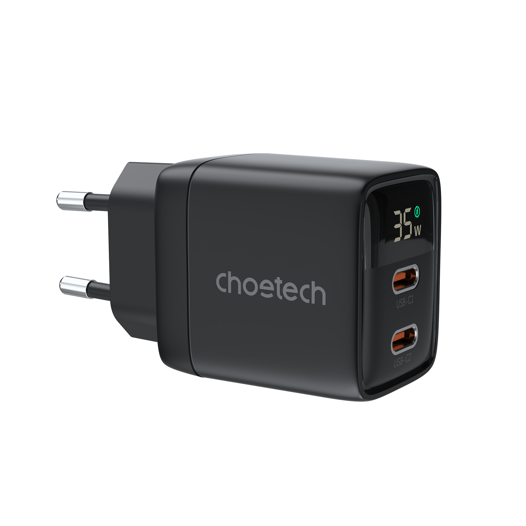 Choetech PD6051 USB-C USB-C PD 35W GaN sienas lādētājs ar ekrānu - melns