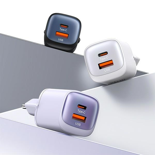 USAMS Tīkla lādētājs CC254 30W GaN USB-C/USB-A Fast Charging HC Series violets CC254TC03