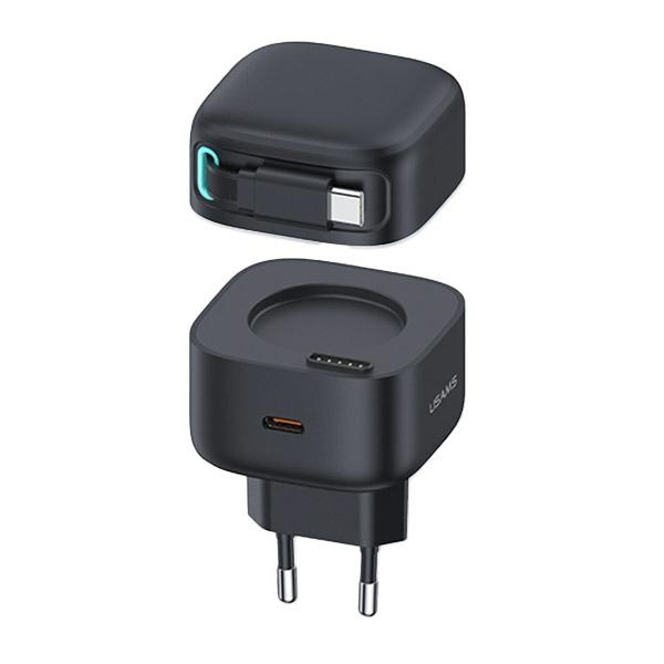 USAMS Tīkla lādētājs 1xUSB-C ar satīšanas USB-C kabeli PD+QC 35W Gan Fast Charging melns XMF Series CC202TC01 (US-CC202)