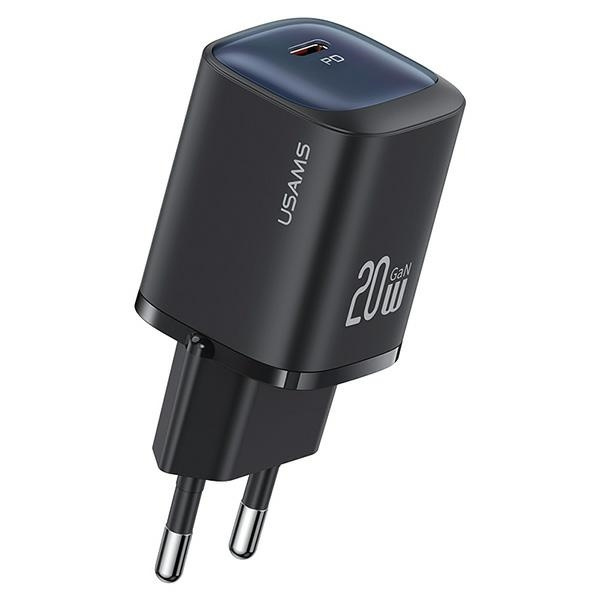 USAMS Tīkla lādētājs CC248 20W GaN USB-C Fast Charging HC Series melns CC248TC01