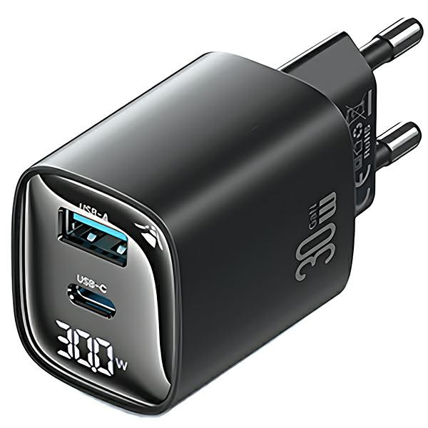 USAMS Tīkla lādētājs CC229 30W GaN USB-C/USB-A Fast Charging XC Series melns CC229TC01