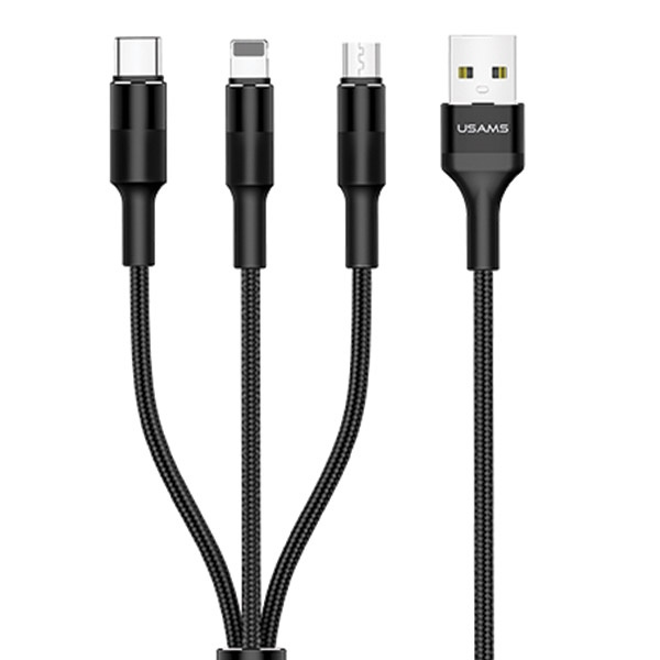 USAMS Pīts kabelis U5 3w1 1,5m 2A melns (lightning/microUSB/USB-C) SJ2193IN101 (US-SJ219)