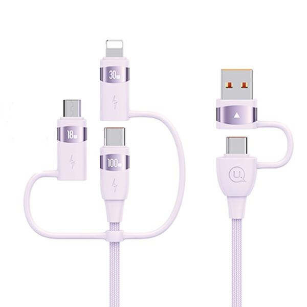 USAMS Kabelis U85 2xUSB-C/USB/Micro-USB/ Lightning 6w1 1,2m 100W PD Fast Charge violets SJ645USB02 (US-SJ645)