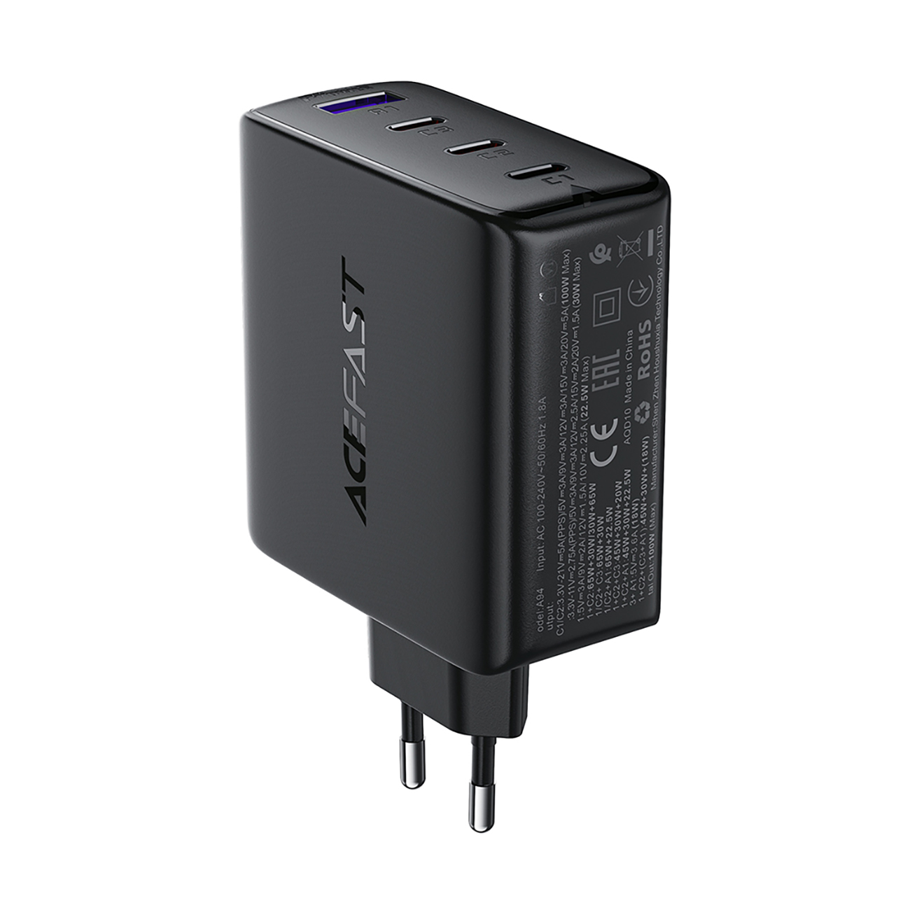 Acefast A94 tīkla lādētājs GaN2 USB-A / 3x USB-C PD 100W - melns
