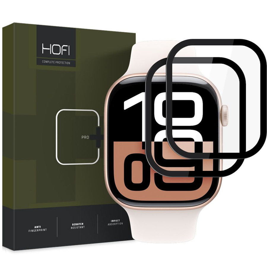 HIBRĪDA STIKLS HOFI HYBRID PRO+ 2-PACK APPLE WATCH 10 (42 MM) MELNS