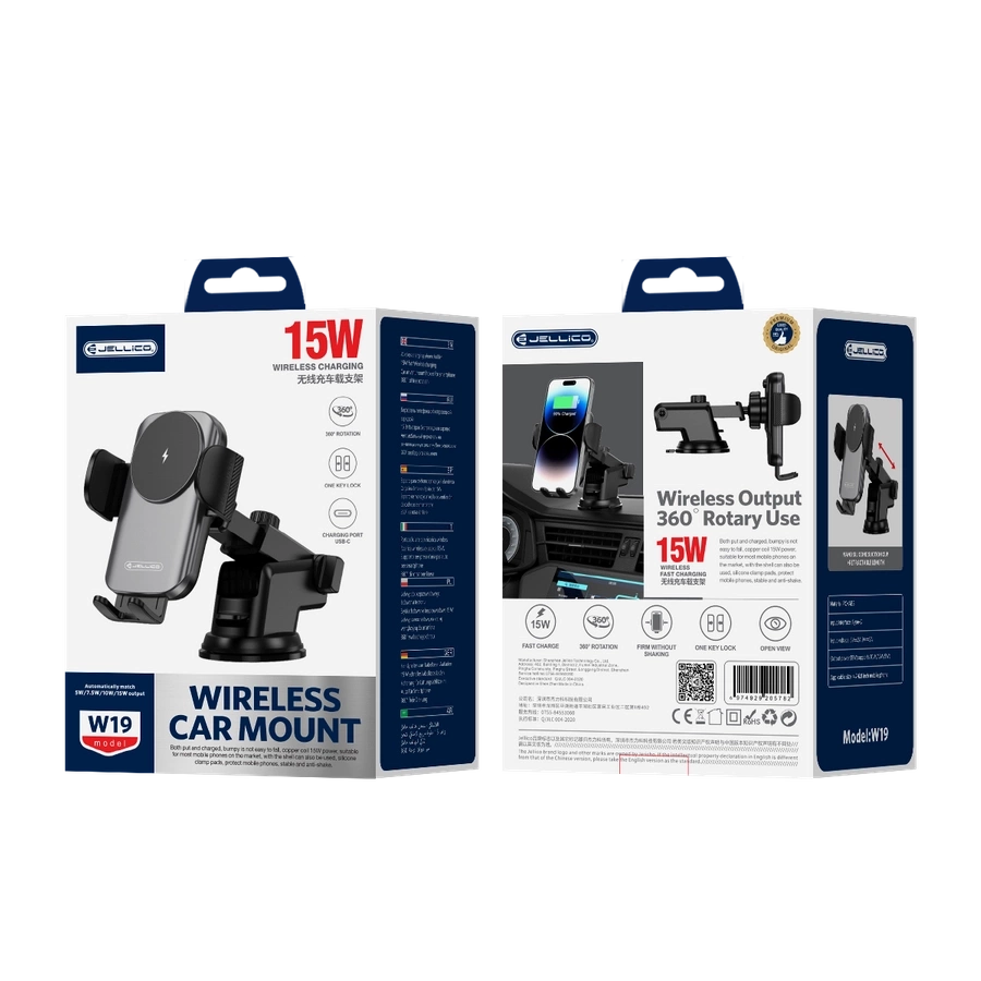JELLICO auto turētājs ar bezvadu uzlādi W19 15W Melns