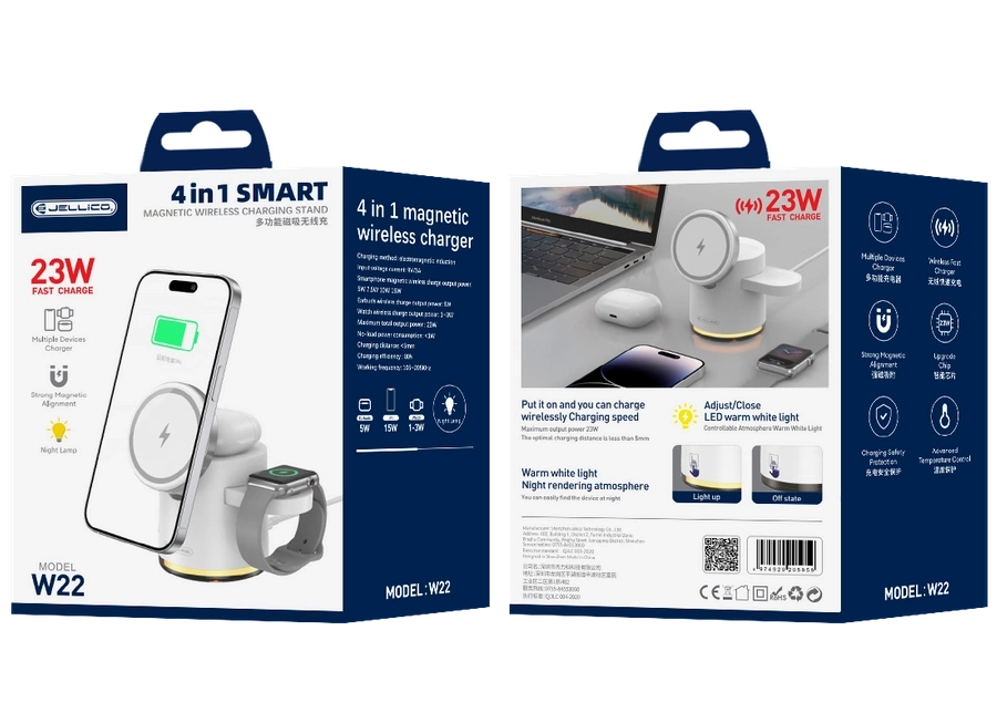 JELLICO bezvadu lādētājs 3in1 W22 15W Balts