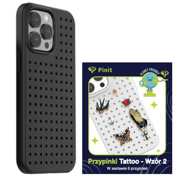 Komplekts Maciņš Pinit Dynamic + Tattoo Pin iPhone 14 Pro Max 6.7" melns raksts 2