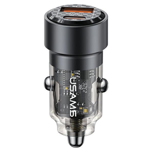 USAMS Auto lādētājs C39 USB+USB-C 60W Fast Charge melns CC208CC01 (US-CC208)