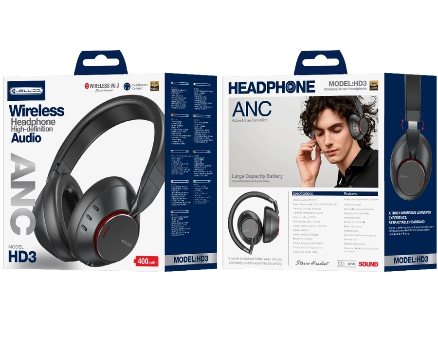 JELLICO Bezvadu austiņas (ANC) HD3 melns