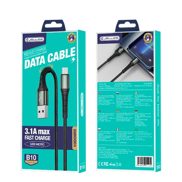 JELLICO Kabelis B10 Micro USB 3.1A 1M melns
