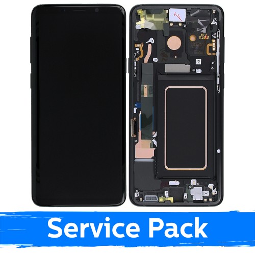 LCD Displejs Saderīgs ar Samsung G965 S9 Plus Ar Frame / Midnight Melns / (Service Pack)