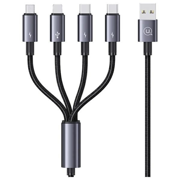 USAMS kabelis 4in1 2xUSB-C/Lightning/MicroU SB 15W 1,2m Aluminum Alloy Data Cable Sufeng Series SJ739USB101 (US-SJ739)