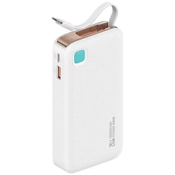 USAMS portatīvais lādētājs ar izvelkamu kabeli USB-C Retractable 10000 mAh PD 20W Fast Charge XY Series balts 10KCD22402 (US-CD224)