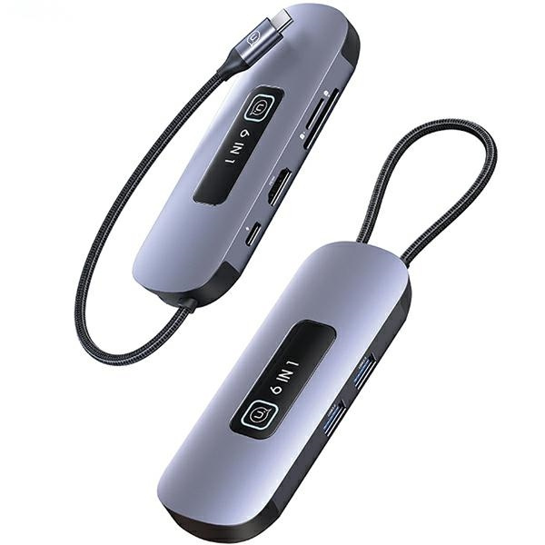 USAMS adapteris HUB 6w1 2xUSB 3.0/TF/SD/ USB-C/HDMI PD100W tumšs SJ642HUB01 (US-SJ642)
