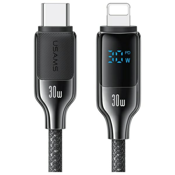 USAMS Kabelis USB-C uz Lightning 30W 1,2m Digital Display Zinc Alloy Fast Charging Data Cable HX Series SJ741USB01 (US-SJ741)