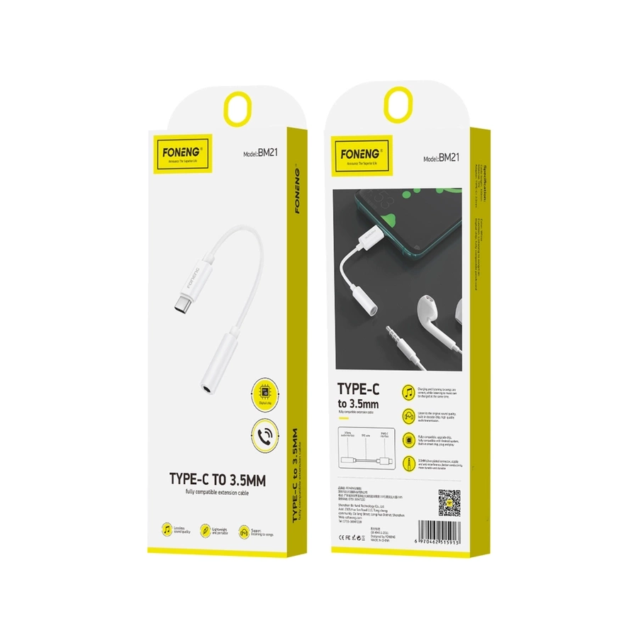 FONENG adapteris BM21 USB-C - JACK 3.5MM 0.1M balts