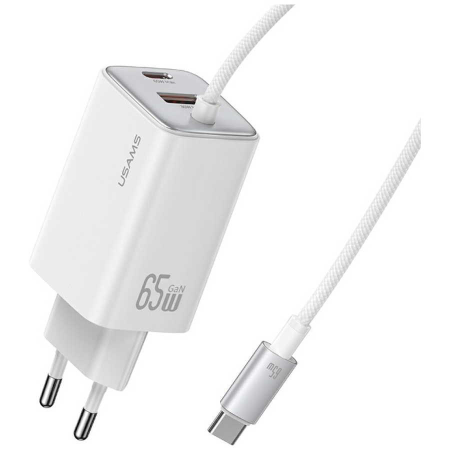 Tīkla lādētājs USAMS JC Series CC266 65W GaN Fast Charger 2xUSB-C 1xUSB-A balts