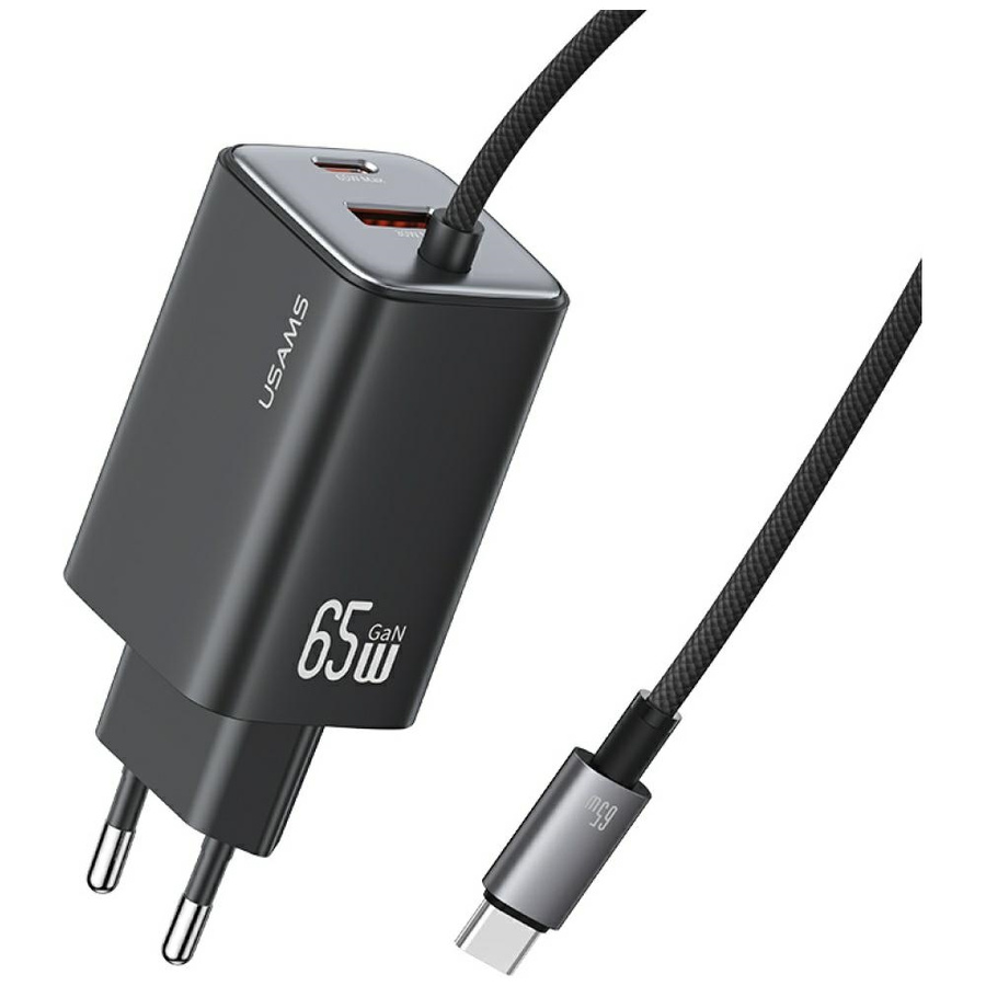 Tīkla lādētājs USAMS JC Series CC266 65W GaN Fast Charger 2xUSB-C 1xUSB-A melns